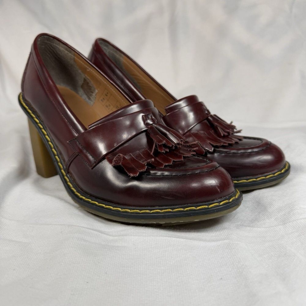 Dr. Martens Burgundy Roma Packard Tassel Heeled Loafers Size 10 Womens